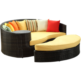 LexMod Taiji Outdoor Wicker Patio Daybed with Ottoman in Espresso