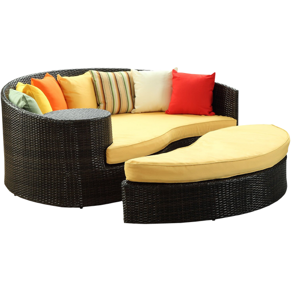 LexMod Taiji Outdoor Wicker Patio Daybed with Ottoman in Espresso