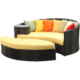 LexMod Taiji Outdoor Wicker Patio Daybed with Ottoman in Espresso