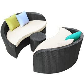 LexMod Twirl Outdoor Wicker Patio 3 Piece Sofa Set