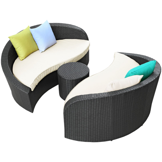 LexMod Twirl Outdoor Wicker Patio 3 Piece Sofa Set