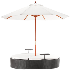 Marbella Espresso Outdoor Patio Double Chaise Lounge Bed with Umbrella