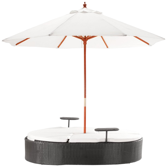 Marbella Espresso Outdoor Patio Double Chaise Lounge Bed with Umbrella