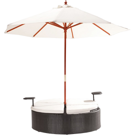 Marbella Espresso Outdoor Patio Double Chaise Lounge Bed with Umbrella