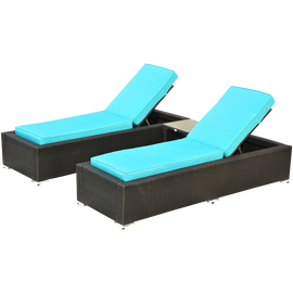 Outsunny 3-Piece Rattan Wicker Patio Chaise Lounge Chair Set with Table