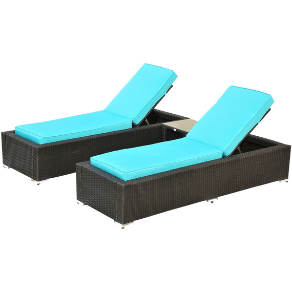 Outsunny 3-Piece Rattan Wicker Patio Chaise Lounge Chair Set with Table